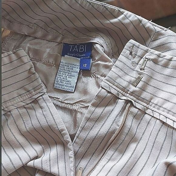 Vtg Tabi cropped mid-rise cream pinstripe summer ankle slacks - Picture 5 of 15